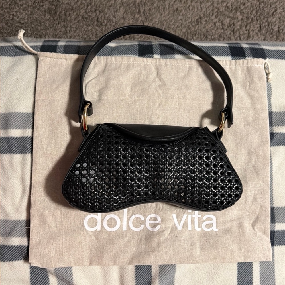 Dolce Vita Black Woven Shoulder Bag with Top Handle - Picture 5 of 11